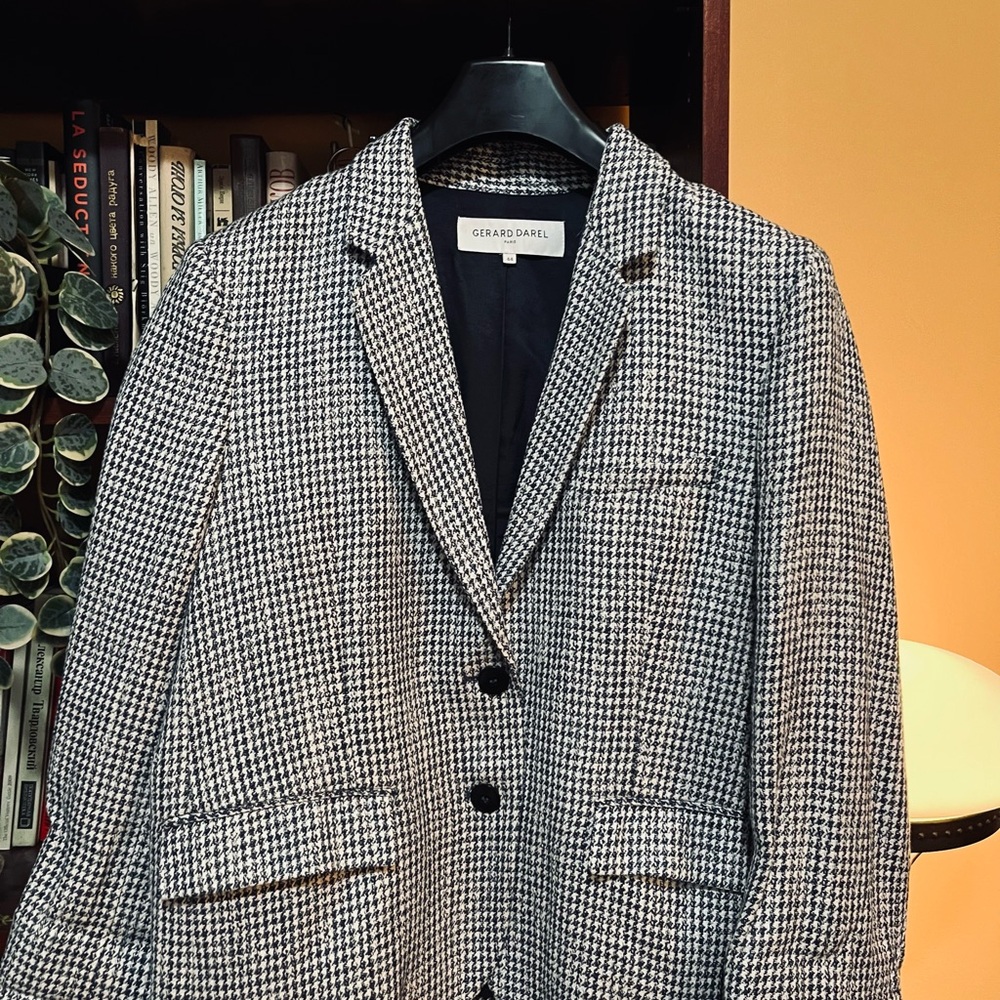 Gerard Darel Blue and White Houndstooth Blazer